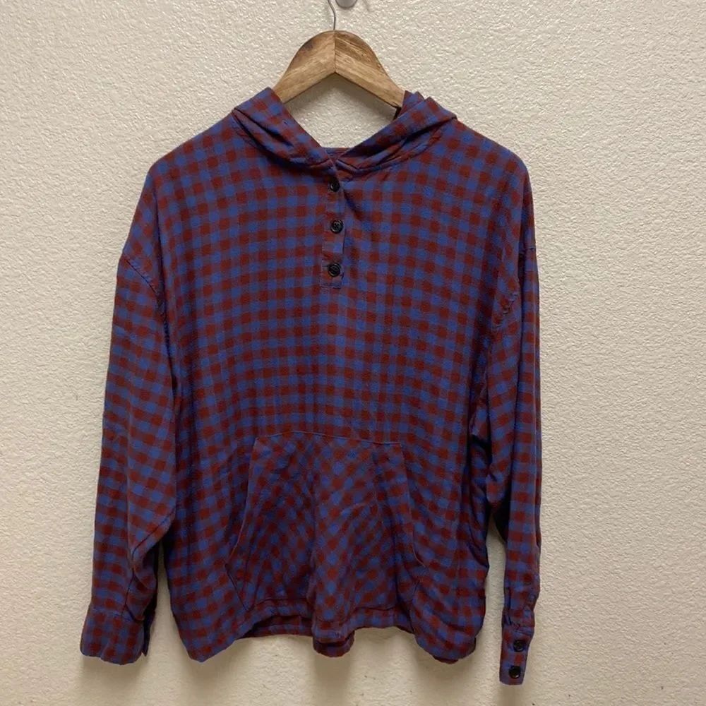 Urban Outfitters Check Plaid Flannel Hoodie Shirt Medium